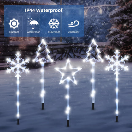 6 Pack Plug in Christmas Pathway Lights Outdoor Decorations with Timer,8 Modes White Xmas Snowflake Waterproof Led Garden Stake Lights for Walkway Porch Yard Lawn Holiday Decor