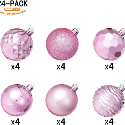 XmasExp 60mm/2.36" Christmas Ball Ornaments Shatterproof Christmas Ornaments Set Decorations for Xmas Tree Balls - 24ct (2.36'', Pink)