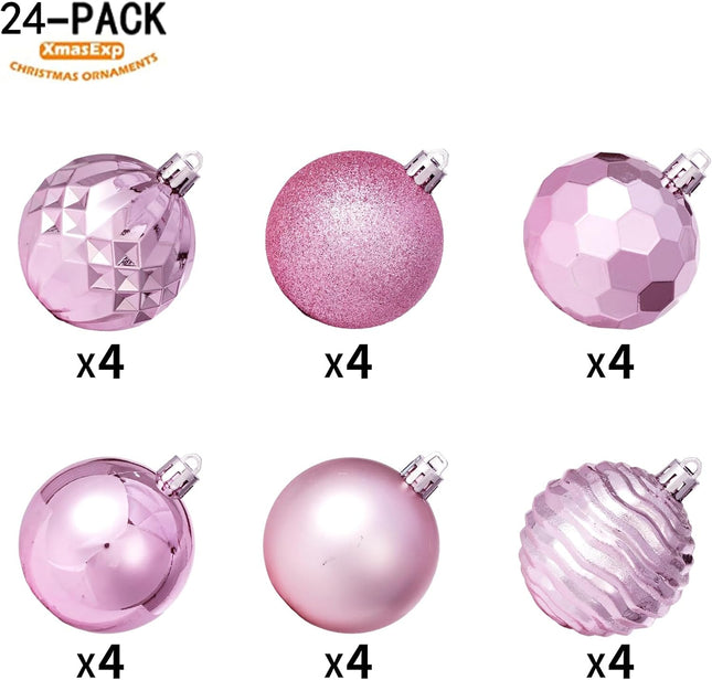 XmasExp 60mm/2.36" Christmas Ball Ornaments Shatterproof Christmas Ornaments Set Decorations for Xmas Tree Balls - 24ct (2.36'', Pink)
