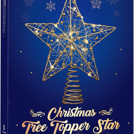 Christmas Glitter Star Tree Topper Lighted Christmas Treetop Star with Beaded Christmas Xmas Tree Party Decoration (Golden)