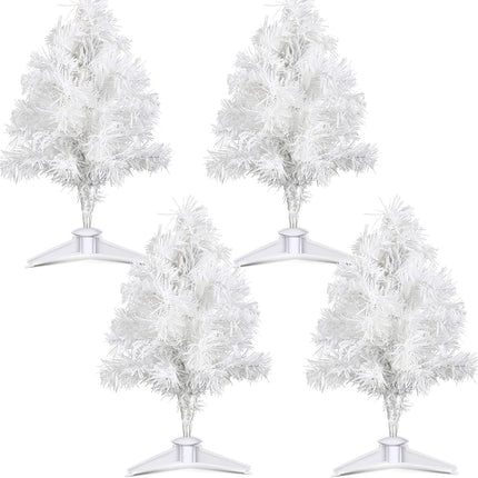 Kathfly 4 Pieces Mini White Christmas Tree 12 Inch Miniature Artificial Small Desktop Xmas Tree with Plastic Stand for Party Supply Home Office Decor