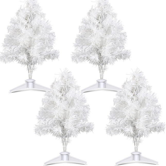 Kathfly 4 Pieces Mini White Christmas Tree 12 Inch Miniature Artificial Small Desktop Xmas Tree with Plastic Stand for Party Supply Home Office Decor
