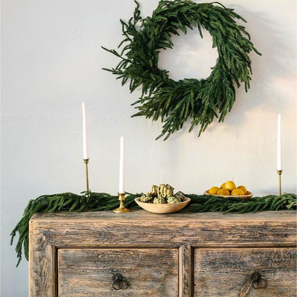 Real Touch Norfolk Pine Christmas Garland and Wreath Set, 24IN Green Wreath and Christmas Garland Artificial Faux Greenery Norfolk Pine for Holiday Indoor Mantle Decor (6FT - 24IN)
