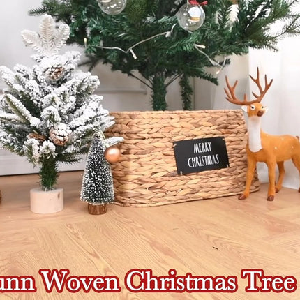 Rae Dunn Christmas Tree Collar - Base Decoration to Cover Artificial Christmas Tree Stand - Rustic & Farmhouse Holiday Decorations (Woven Square - Merry Christmas)