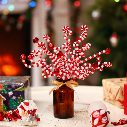 Liliful 40 Pcs Candy Cane Christmas Decoration Red Green Christmas Hanging Ornaments Including Plastic Twisted Lollipop Strips and Bells Strips for Xmas Holiday Table Centerpiece(Red, White)