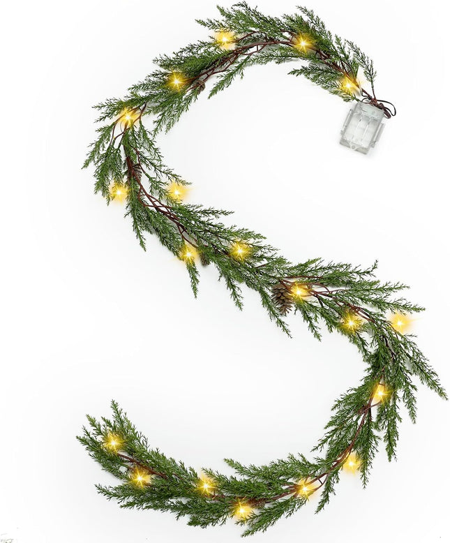 6 Ft Realistic Garland Christmas Decorations with Lights, Prelit Christmas Tree Garland with Pine Cones,Lighted Christmas Garland, Christmas Garland for Mantle, Prelit Garland Thanksgiving Indoor