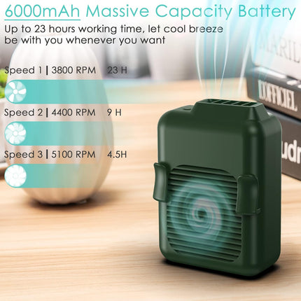 Comlife Portable Mini Waist Fan, 6000Mah Battery Powered HandsFree Wearable Fan With Max 23H Working Time, 3 Speeds, 5100Rpm
