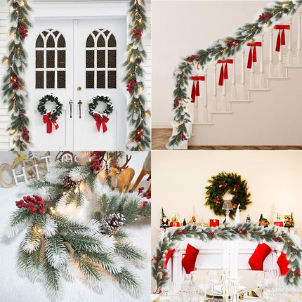 Dense Christmas Garland with Lights 6.56 FT Christmas Long Cedar Garlands for Xmas Tree Christmas Snowy Winter Pine Garlands Greenery Garland for Table Mantle Wall Indoor Outdoor Christmas Decorations