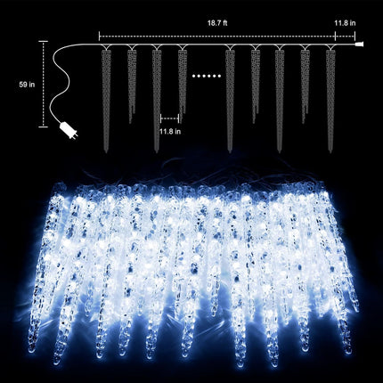 Minetom Icicle Lights Outdoor with Clips, 24.6ft 100 LED 20 Tubes Twinkling Crystal Icicle String Lights, Connectable Waterproof Hanging Icicle Christmas Lights Plug in for Eave Holiday Outdoor