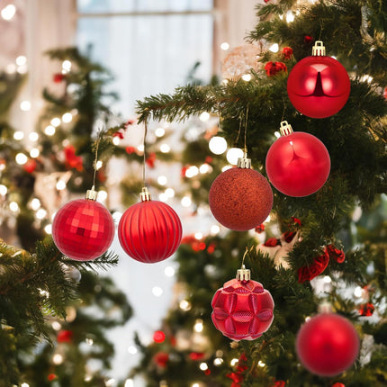41ct Christmas Balls Shatterproof Hanging Decorations Set for Xmas Tree Garland Ornaments (Red, 2.36''/60mm)