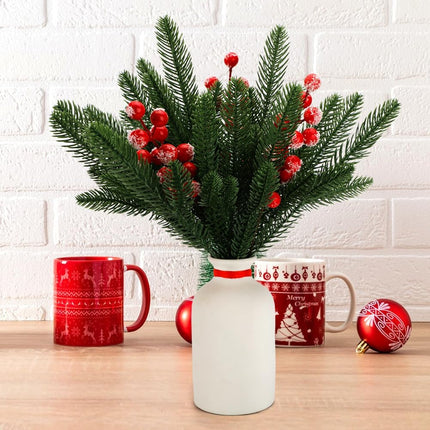BSTCRAFT 50 Pack Artificial Pine Branches, Green Faux Pine Stems Christmas Plants Pines Needles DIY Accessories for Xmas Wreath Garland Home Decorations