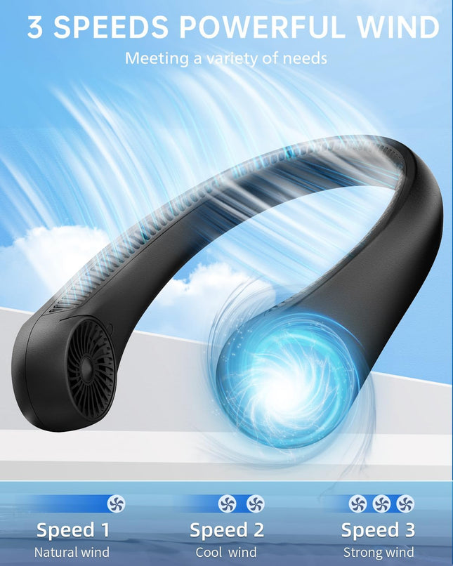Neck Fan, Neck Fans For Men 4000Mah Personal Bladeless Fan Portable Rechargeable, 3 Speeds, 360° Surrounding Airflow, Faster Cool