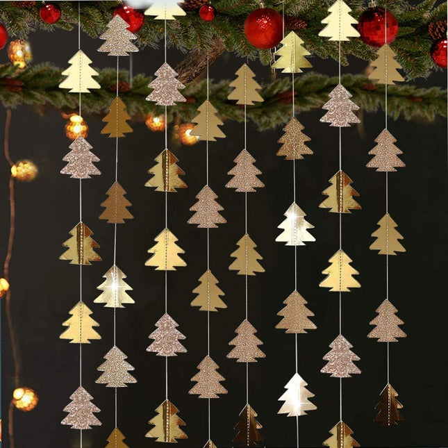 Cheerland Champagne Tree Shaped Garland for Christmas Home Party Decoration Hanging Streamer Backdrop Glitter Xmas Tree Garland Gold Decor for Living Room Mantle Window Doorway Shop Classroom Woodland