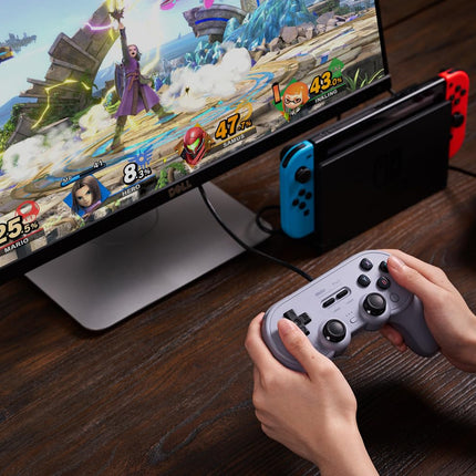 8Bitdo Pro 2 Wired Controller with Customize Back Buttons & Modifiable Vibration for Switch, Steam Deck, PC Windows and Raspberry Pi (Gray Edition)