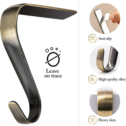 Christmas Stocking Holders for Mantle Set of 4, Heavy Duty Damage Stocking Hangers with Non-Slip Strips Mantle Fireplace Stocking Hooks for Christmas Party Decoration Bronze