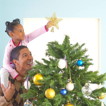 DERAYEE Christmas Tree Star Topper Decoration, Glittered Treetop Christmas Tree Decoration Seasonal Décor