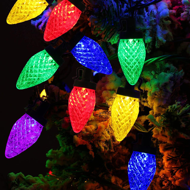 Christmas Decorations Outdoor, 55FT 100 LED C9 Bulbs Solar Christmas Lights Outdoor Waterproof Multicolor Strawberry Christmas Fairy Lights Christmas Tree, House, Window, Door, Holiday, Arbor Decor
