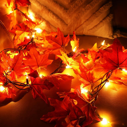 Maple Leaf String Lights Fall Garland Plug in, Autumn Leaf Fairy Lights, Fall Leaves Garland with Decorative Lights for Thanksgiving Harvest Christmas Festival Indoor Outdoor Decoration 12ft 50 Bulbs