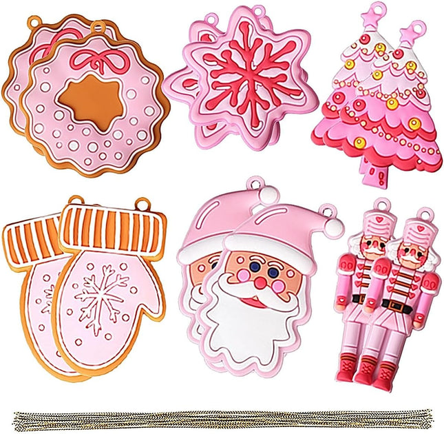12pcs Christmas Gingerbread Man Ornaments for Christmas Tree Decorations Assorted Plastic Pink Gingerbread Figurines Christmas Holiday Decorations 3 Inch Tall