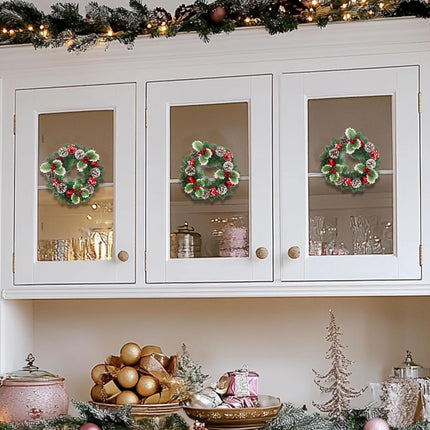 3 Pcs 9.5 Inch Small Christmas Wreath Mini Christmas Door Wreath with Ball Frosted Pinecone Berried Holly Christmas Decorations for Indoor Window Wall Stairs Room Home Office Decor Kitchen