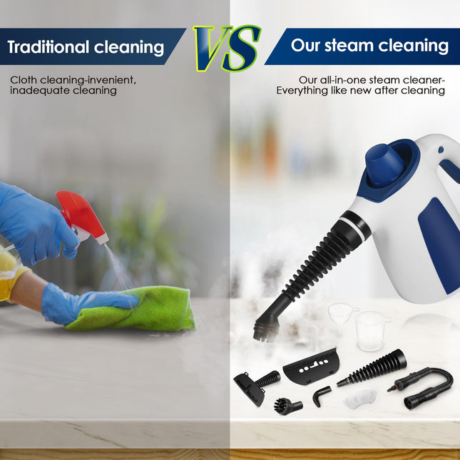 1050W Pressurized Handheld Multisurface Steam Cleaner, Steam Cleaner For Home With Safety Lock And 9 Pcs Accessories, Natural Steamer For Cleaning Grout, Couch, Furniture, Upholstery, Floor And Car