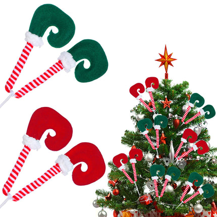 2Pairs Christmas Elf Legs Picks, 10 Inch Christmas Tree Ornaments, Elf Feet with Fixed Wire Striped Plush Stuffed Legs Tree Decorations for Christmas Tree Party Xmas Holiday Decor