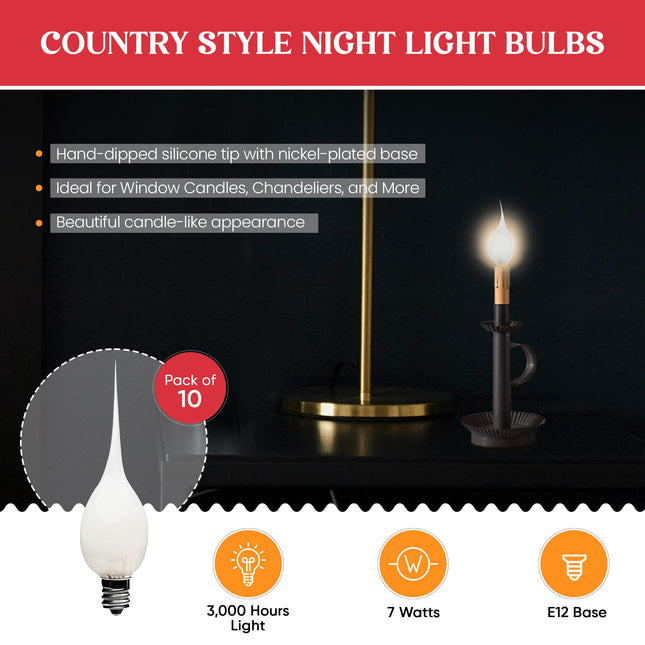 Creative Hobbies® Silicone Dipped, Country Style, Electric Candle Lamp Chandelier Light Bulbs, 7 Watt, Individually Boxed, Wholesale Pack of 10 Bulbs