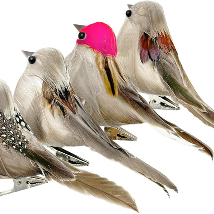 4pcs Artificial Sparrow Birds Realistic Foam Feather with Clip for Christmas Tree Ornaments Wreath Crafts Flower Arrangements Wedding Decor Garden Decoration (4)
