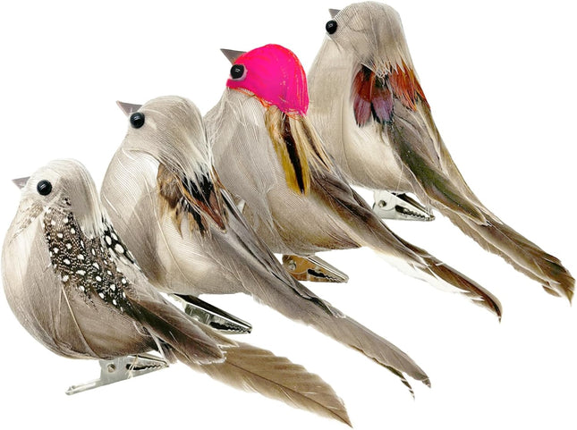 4pcs Artificial Sparrow Birds Realistic Foam Feather with Clip for Christmas Tree Ornaments Wreath Crafts Flower Arrangements Wedding Decor Garden Decoration (4)
