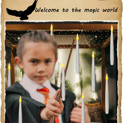 Leejec 20pcs Flameless Taper Floating Candles with Magic Wand Remote, Flickering Warm Light, Battery Operated 6.1" LED Electric Window Candle, Decor for Christmas, Wedding, Halloween, Birthday Party