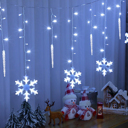 Enhon 14 Drops Christmas Snowflake Icicle String Light Outdoor, 11.5FT 175 LED Large Hanging Snowflake Icicle Window Curtain Fairy Outdoor Light with 8 Light Modes for Christmas(Cool White)