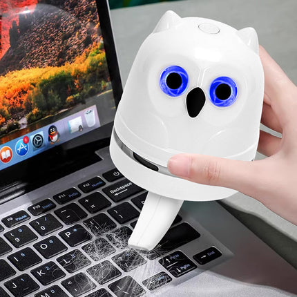 Mini Desktop Vacuum Cleaner Owl Crumb Vacuum Cleaner Rechargeable Tabletop Crumb Vacuum Dust Sweeper For Sucking Up Eraser Crumbs Pencil Shavings Cookie Crumbs Paper Scrapers Pet Fur White