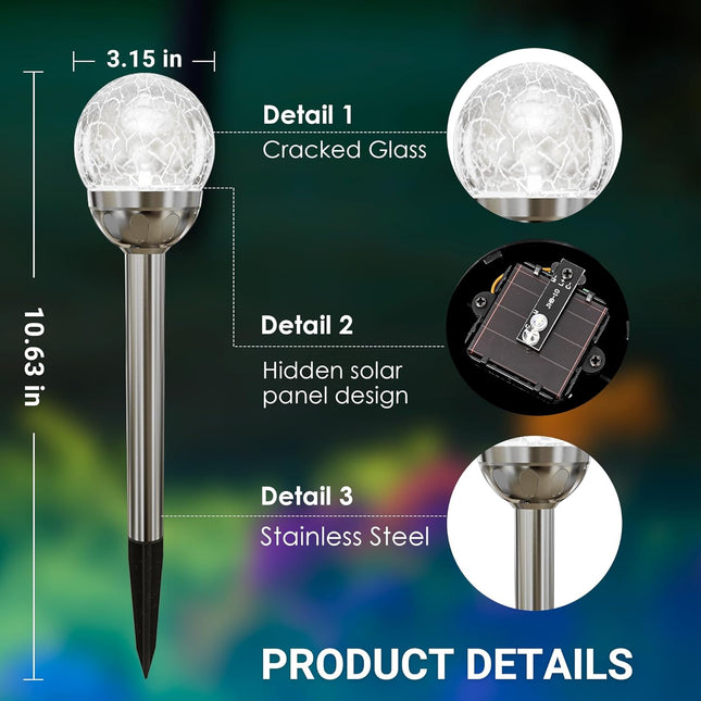 Solpex Solar Garden Lights Outdoor, 3 Pack Multi Color ChangingWhite 2 Modes Solar Powered Glass Ball Garden Lights, Solar