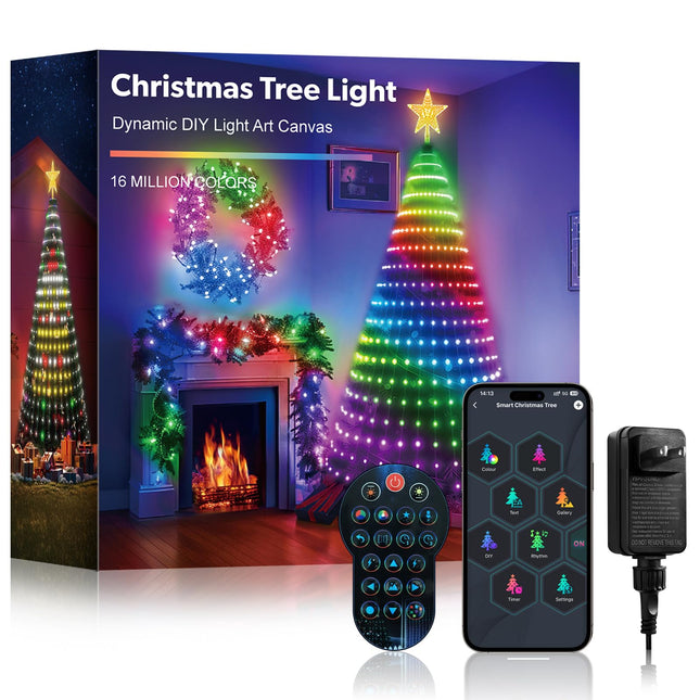 7 Ft Plug in Christmas Tree Lights - Multicolor LED Animated Lightshow with 400 LEDs - Remote & App Controlled, Music Sync, 12 Modes - for Indoor/Outdoor Use, Multicolor & Warm White