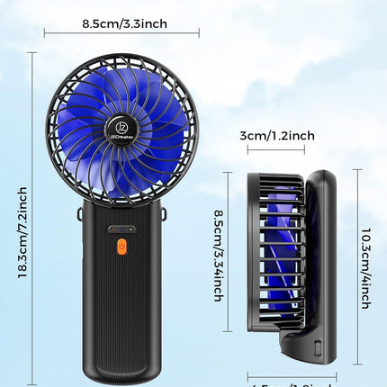 Jzcreater Mini Handheld Fan,Portable Hand Held Fan, 15H Cooling Fan, Quiet 4 Speed, Usb Rechargeable Battery Operated Desk Fan