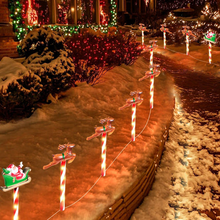 Solar Christmas Pathway Lights, 12Pack, 72LED, 8 Light Modes, Water-Resistant, Santa Sleigh and Reindeer Outdoor Decoration, Christmas Yard Lights, Christmas Lawn Decorations for Outdoors