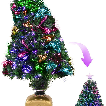 Ikfashoni 27inch Fiber Optic Christmas Tree Prelit Small Christmas Tree with Lights Artificial Mini Tabletop Christmas Tree Tiny Little Table Top Xmas Tree for Christmas Decorations