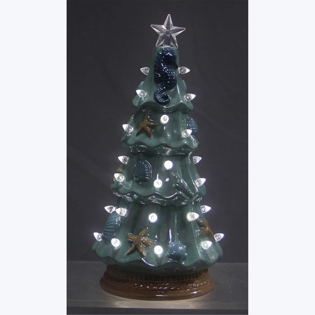 Young's Inc Ceramic Nautical Christmas Tree with LED White Light