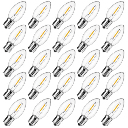 Brightown 25 Pack C9 LED Christmas Light Bulbs, Warm White Plastic C9 Shatterproof LED Bulbs Replacement for Christmas String Lights, E17 Intermediate Base,Commercial Dimmable Holiday Christmas Lights