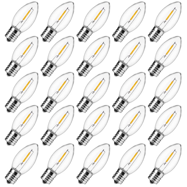 Brightown 25 Pack C9 LED Christmas Light Bulbs, Warm White Plastic C9 Shatterproof LED Bulbs Replacement for Christmas String Lights, E17 Intermediate Base,Commercial Dimmable Holiday Christmas Lights