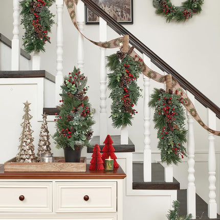 20 Inch Tabletop Christmas Tree, Small Christmas Tree with Pine Needles, Berry and Eucalyptus, Tabletop Small Xmas Tree Perfect Christmas Decoration for Home, Living Room, Table