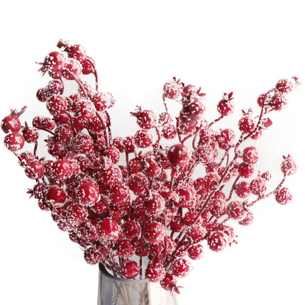 Kesywale 12Pcs Artificial Snowy Red Berry Picks Stems Christmas Frosted Holly Berry Branches Xmas Winter Twig Spray Holiday Arrangements Table Centerpieces DIY Crafts 10.6" Tall (Red, 12)