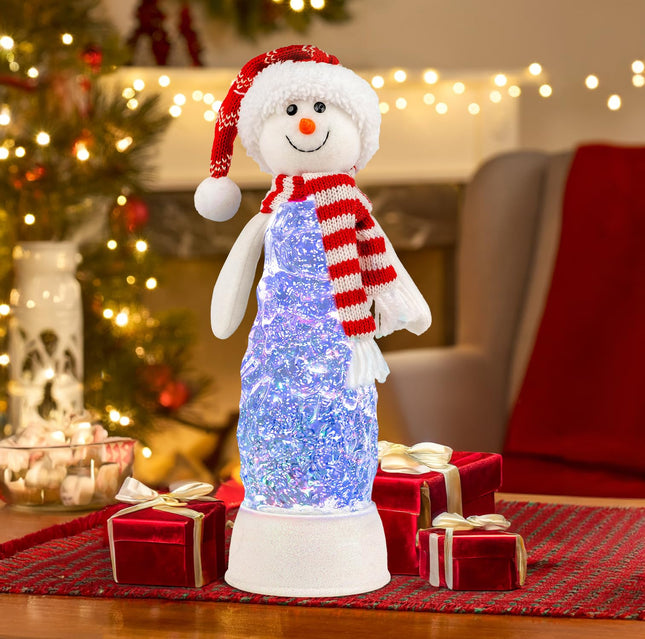 LED Lighted Snowman Swirling Glitter Musical Water Lantern Christmas Snow Globe Home Decoration and , Battery Operated or USB Powered