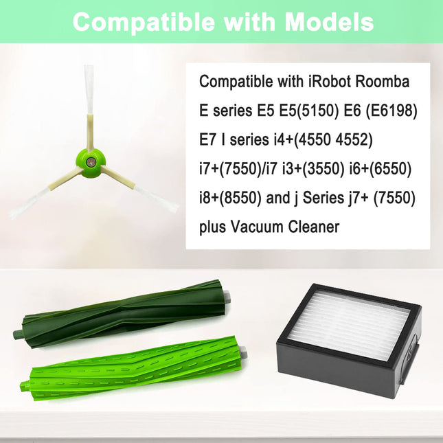 Parts Compatible For Irobot Roomba I3 I3+ I5 I5+ J5 J5+ I4 I4+ I6 I6+ I7 I7+ I8 I8+J7 Plus E5 E6 E7 I,E &J Series Vacuum Cleaner, 1 Set Rubber Brush,8 Filters,8 Side Brushes