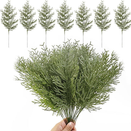 TIHOOD 42PCS 14 Inches Artificial Pine Branches, Christmas Faux Cedar Stems, Artificial Faux Cedar Branches, Fake Christmas Greenery Pine Picks for Wreath Craft DIY Home Kitchen Decorations