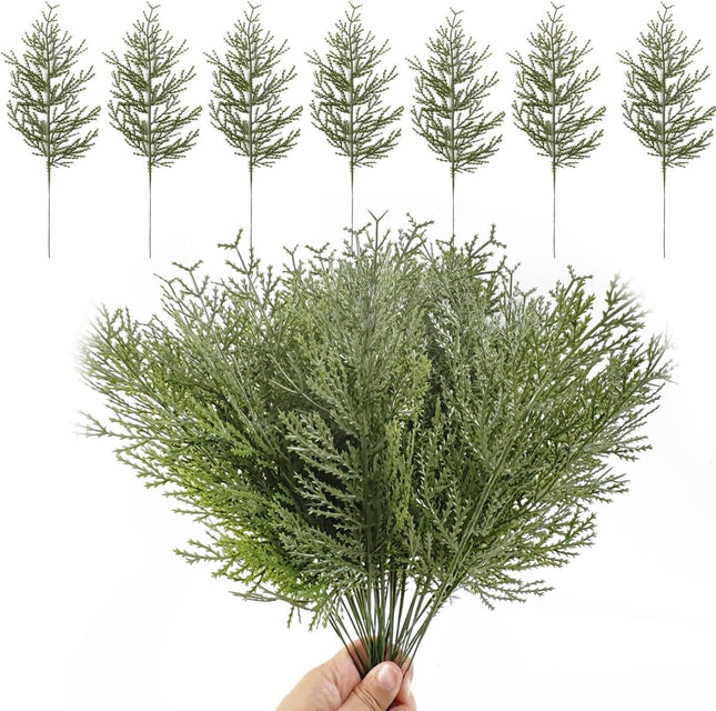 TIHOOD 42PCS 14 Inches Artificial Pine Branches, Christmas Faux Cedar Stems, Artificial Faux Cedar Branches, Fake Christmas Greenery Pine Picks for Wreath Craft DIY Home Kitchen Decorations
