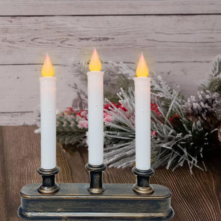 Battery Operated Window Candles, 3-Light Christmas Window Candles with Sensor Dusk to Dawn, 9'' Cordless Window Candles with Flameless Flicker Taper Lights, Battery Operated Candles for Window Decor
