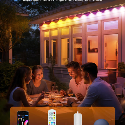 Permanent Outdoor Lights 100ft with 111 Lighting Scenes, 105° Optimal Light Angle, for Halloween Christmas, Work with Alexa, Google Assistant, IP67 Waterproof, Smart RGB Outdoor Lights 72 LEDs