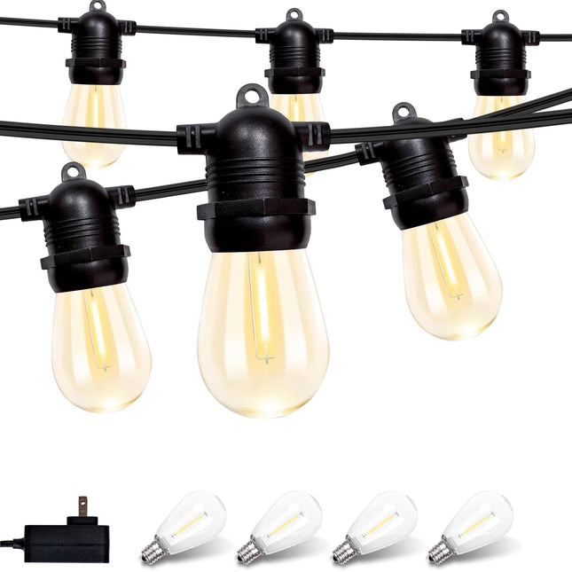 Outdoor String Lights, 104ft Low Voltage Patio Decorative Lights, 32 Led Shatterproof Bulbs Warm White Light String for Outside, Waterproof Hanging String Lights for Porch, Balcony, Café, Bar