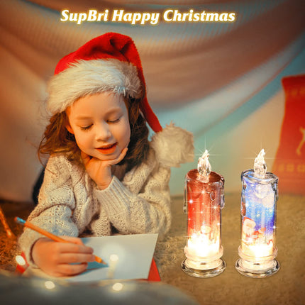 Christmas Flameless Candles with Santa Claus, Snowman,Decals Set of 4, Battery Operated Christmas Themed LED Candles for Festival Christmas Decorations